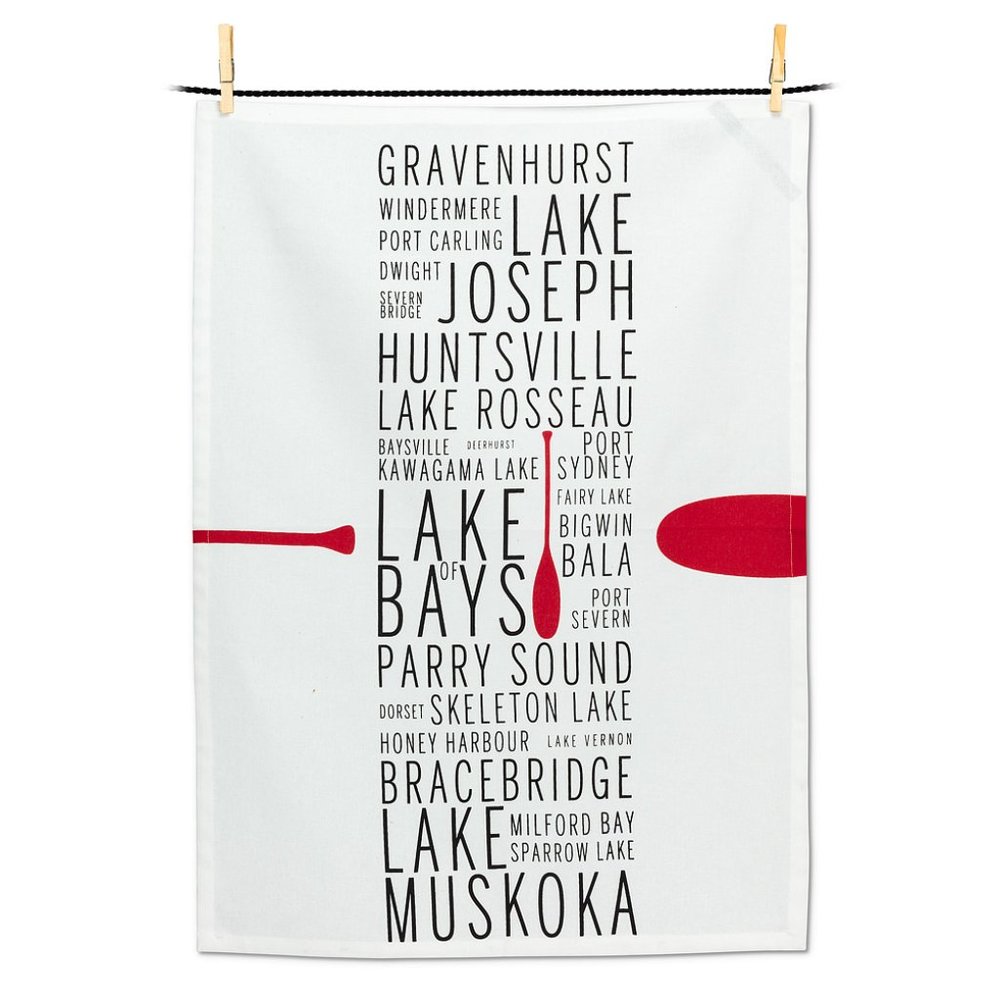 Abbott Collection Muskoka Lakes Tea Towel | Doug Jackson Cottage Map | NWT